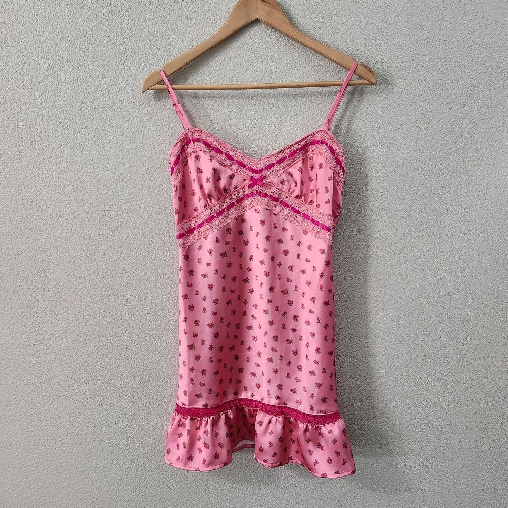 Betsey Johnson for Forever 21 Collab Pink Floral Satin Slip Dress Size M